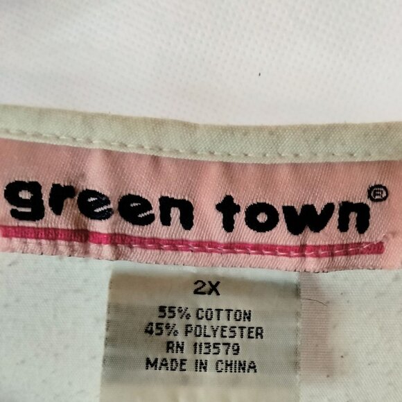 Green Town Pink Ribbon Scrub Top White Jacket Long Sleeve 2X - Picture 6 of 8